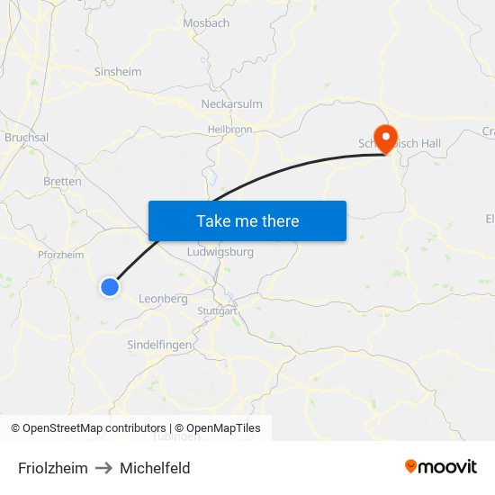 Friolzheim to Michelfeld map