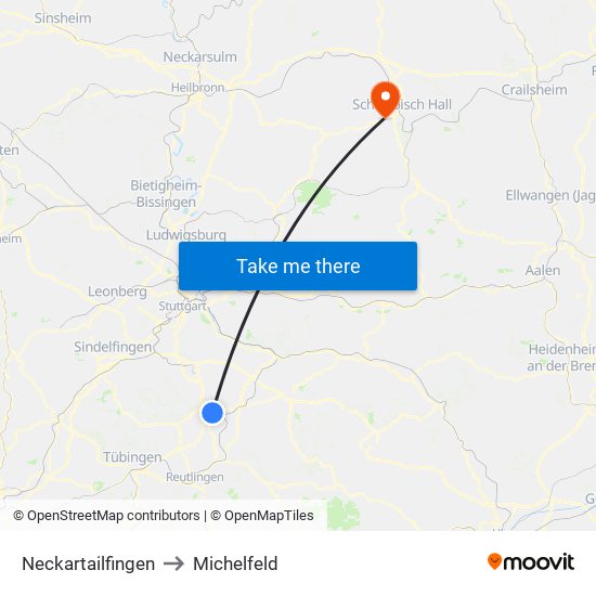 Neckartailfingen to Michelfeld map
