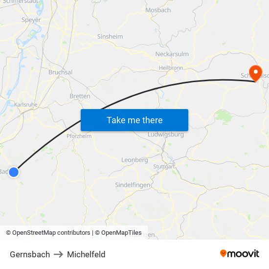 Gernsbach to Michelfeld map