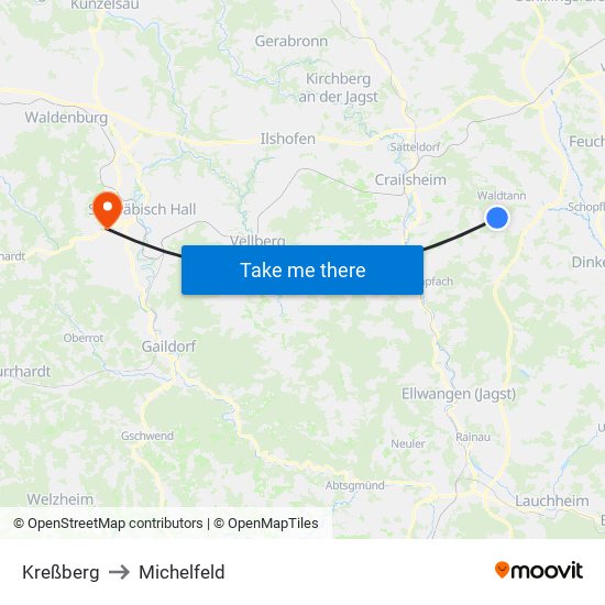 Kreßberg to Michelfeld map