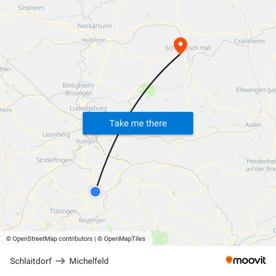 Schlaitdorf to Michelfeld map