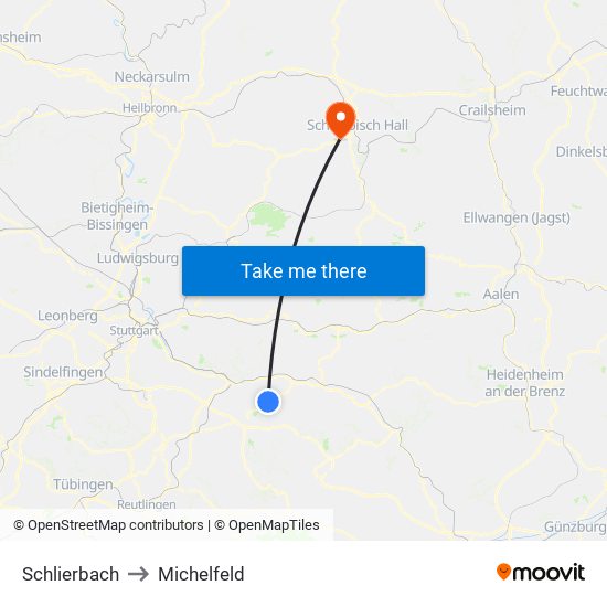 Schlierbach to Michelfeld map