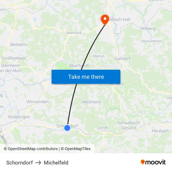 Schorndorf to Michelfeld map