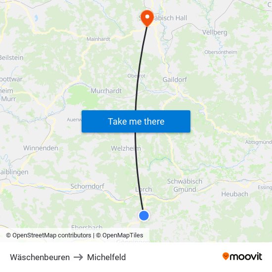 Wäschenbeuren to Michelfeld map
