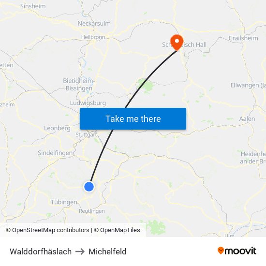 Walddorfhäslach to Michelfeld map