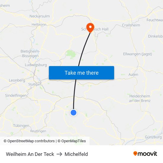 Weilheim An Der Teck to Michelfeld map