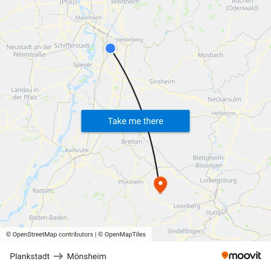 Plankstadt to Mönsheim map