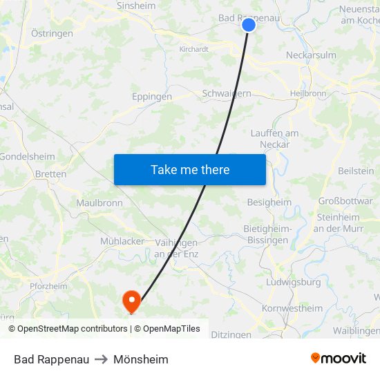 Bad Rappenau to Mönsheim map