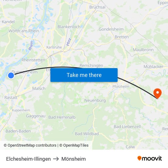 Elchesheim-Illingen to Mönsheim map