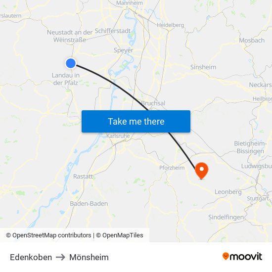 Edenkoben to Mönsheim map