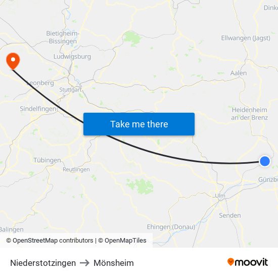 Niederstotzingen to Mönsheim map