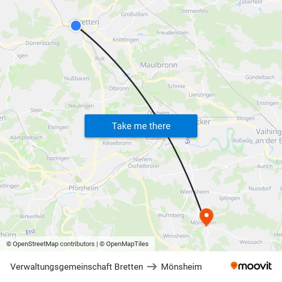 Verwaltungsgemeinschaft Bretten to Mönsheim map