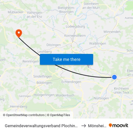 Gemeindeverwaltungsverband Plochingen to Mönsheim map