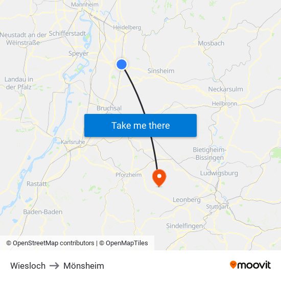 Wiesloch to Mönsheim map