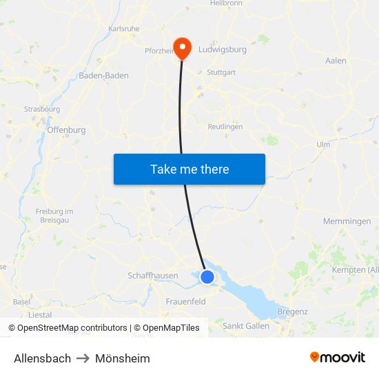 Allensbach to Mönsheim map