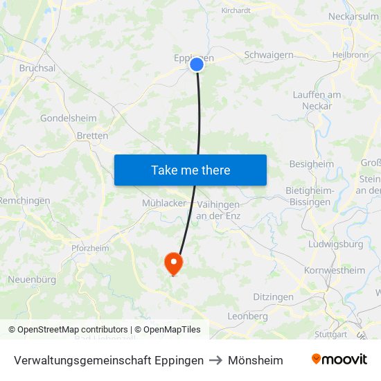 Verwaltungsgemeinschaft Eppingen to Mönsheim map