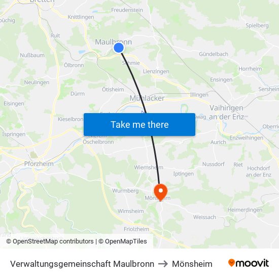 Verwaltungsgemeinschaft Maulbronn to Mönsheim map