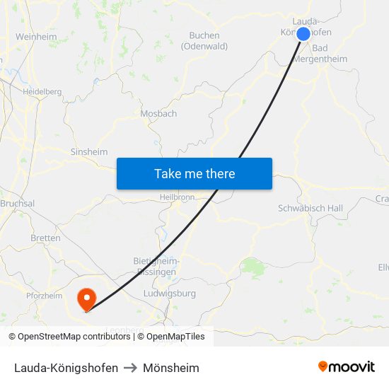 Lauda-Königshofen to Mönsheim map