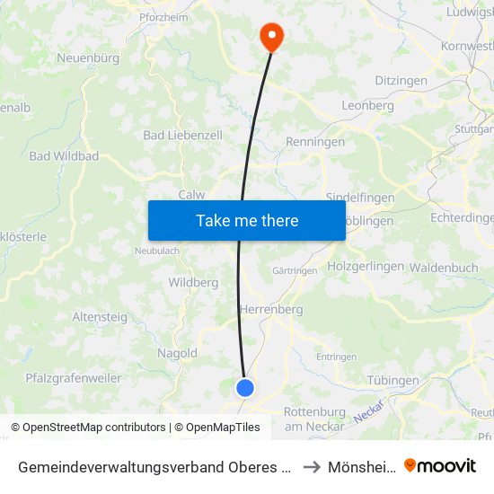 Gemeindeverwaltungsverband Oberes Gäu to Mönsheim map