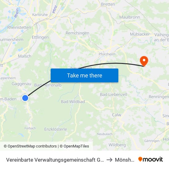 Vereinbarte Verwaltungsgemeinschaft Gernsbach to Mönsheim map