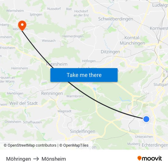 Möhringen to Mönsheim map