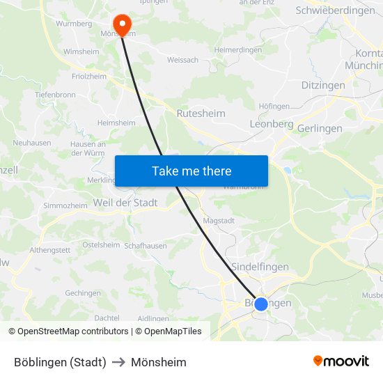 Böblingen (Stadt) to Mönsheim map