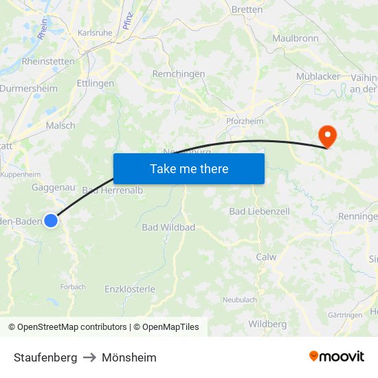 Staufenberg to Mönsheim map