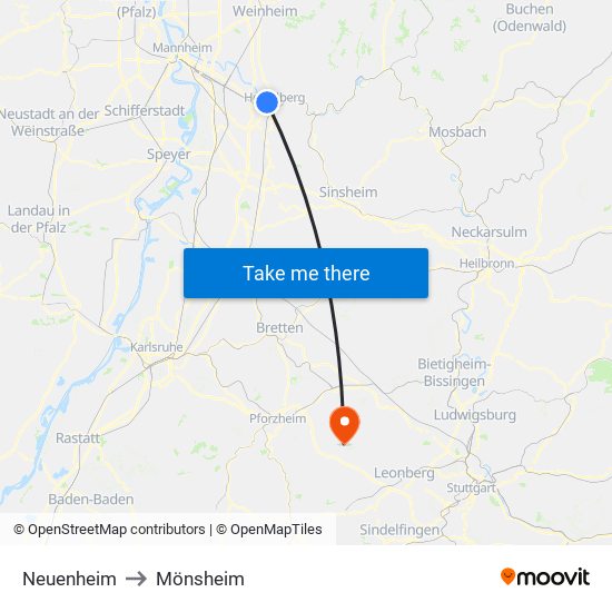 Neuenheim to Mönsheim map