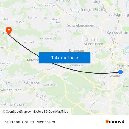 Stuttgart-Ost to Mönsheim map