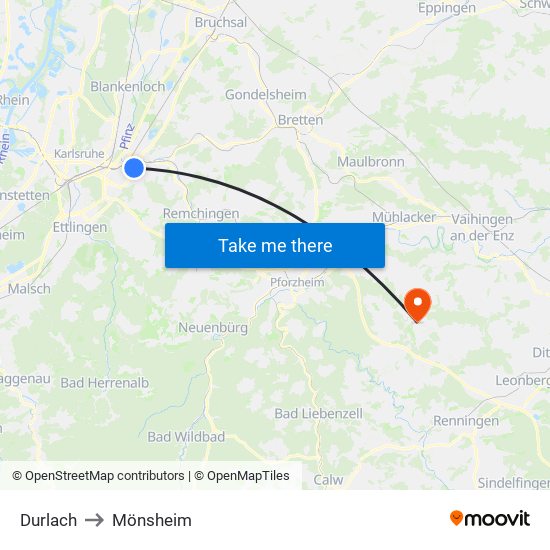 Durlach to Mönsheim map