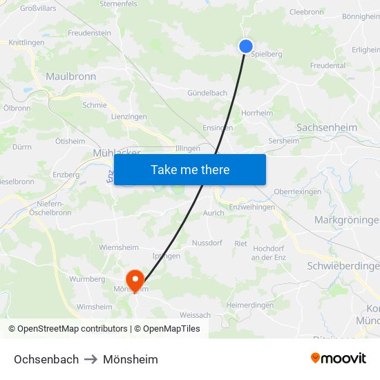 Ochsenbach to Mönsheim map