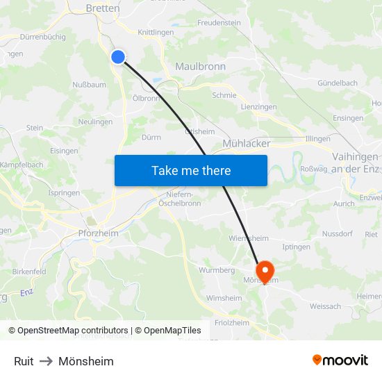 Ruit to Mönsheim map