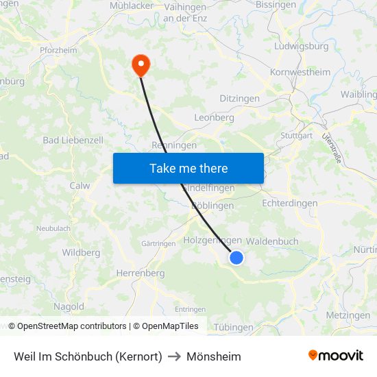 Weil Im Schönbuch (Kernort) to Mönsheim map