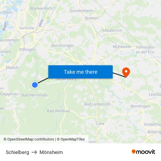 Schielberg to Mönsheim map