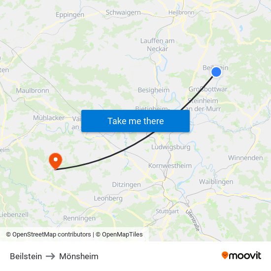 Beilstein to Mönsheim map