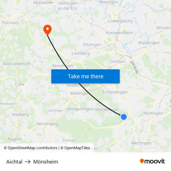 Aichtal to Mönsheim map