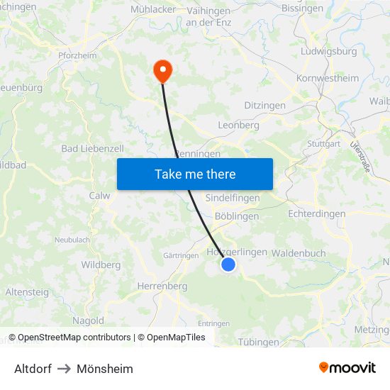 Altdorf to Mönsheim map