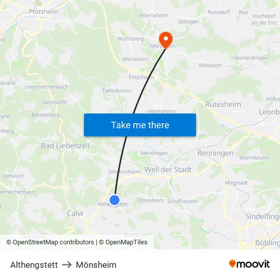 Althengstett to Mönsheim map