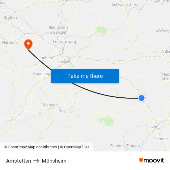 Amstetten to Mönsheim map