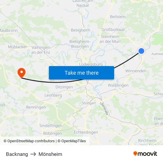 Backnang to Mönsheim map