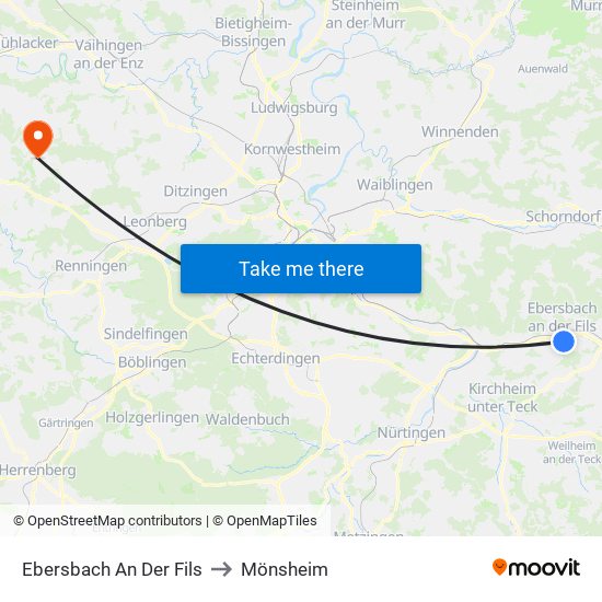 Ebersbach An Der Fils to Mönsheim map