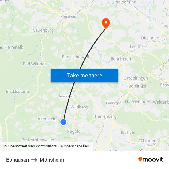 Ebhausen to Mönsheim map