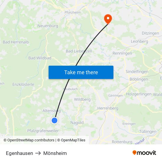 Egenhausen to Mönsheim map