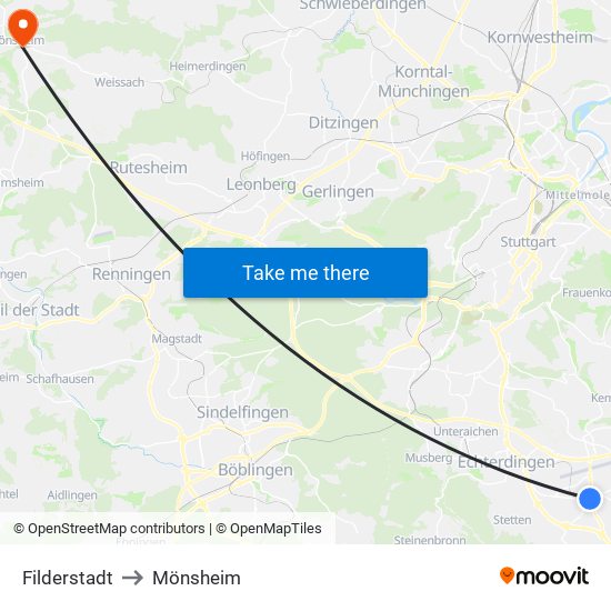 Filderstadt to Mönsheim map