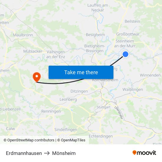 Erdmannhausen to Mönsheim map