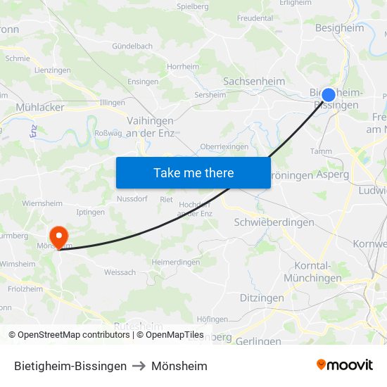 Bietigheim-Bissingen to Mönsheim map