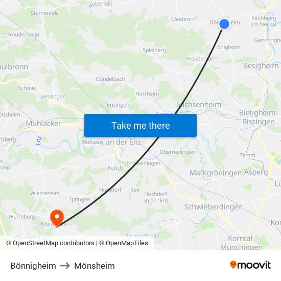 Bönnigheim to Mönsheim map