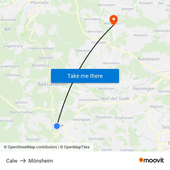 Calw to Mönsheim map