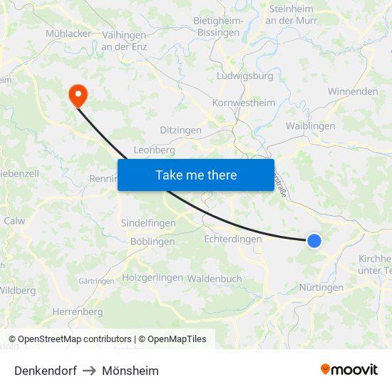Denkendorf to Mönsheim map