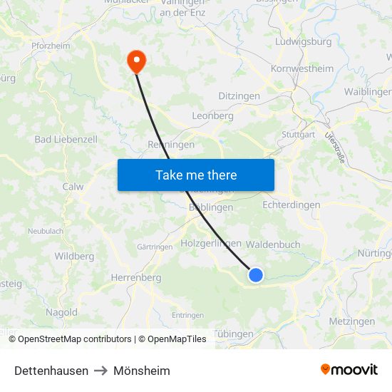 Dettenhausen to Mönsheim map